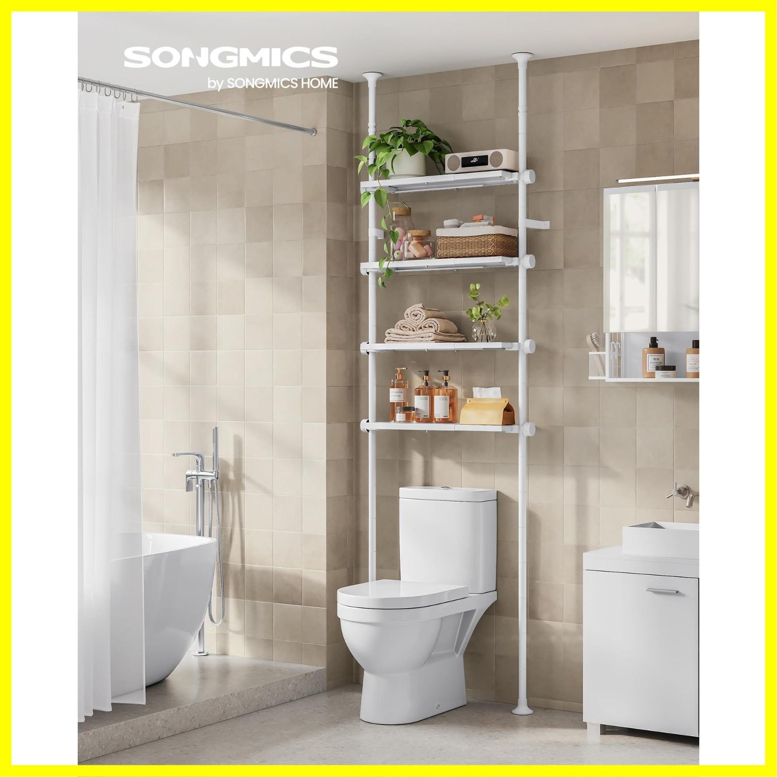 人気商品】SONGMICS ランドリーラック 突っ張りラック 洗濯機ラック 