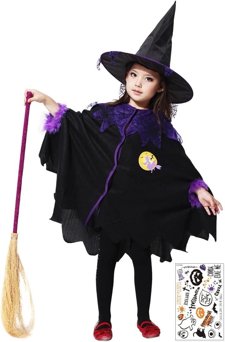 Ptika ハロウィン 仮装 子供 魔女 キッズコスチューム マント 女の子 男の子 コスプレ 衣装 M 110-120cm( M(110-120cm))