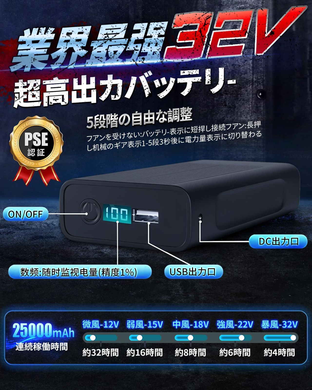 高所作業に対応 USB充電