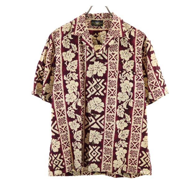 ROYAL CREATIONS 90s オールド ハワイ USA製 オープンカラー 花柄 アロハシャツ M ベージュ×紫  メンズ 【中古】  【230709】 メール便可