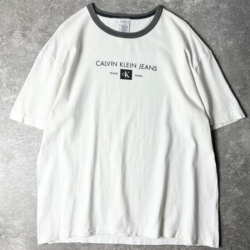 90s Calvin Klein Jeans ロゴ プリント 半袖 リンガー Tシャツ
