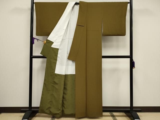 平和屋着物■上質な色無地　着物作家　岡本龍三　黄唐茶色　正絹　逸品　CAAS5615oy