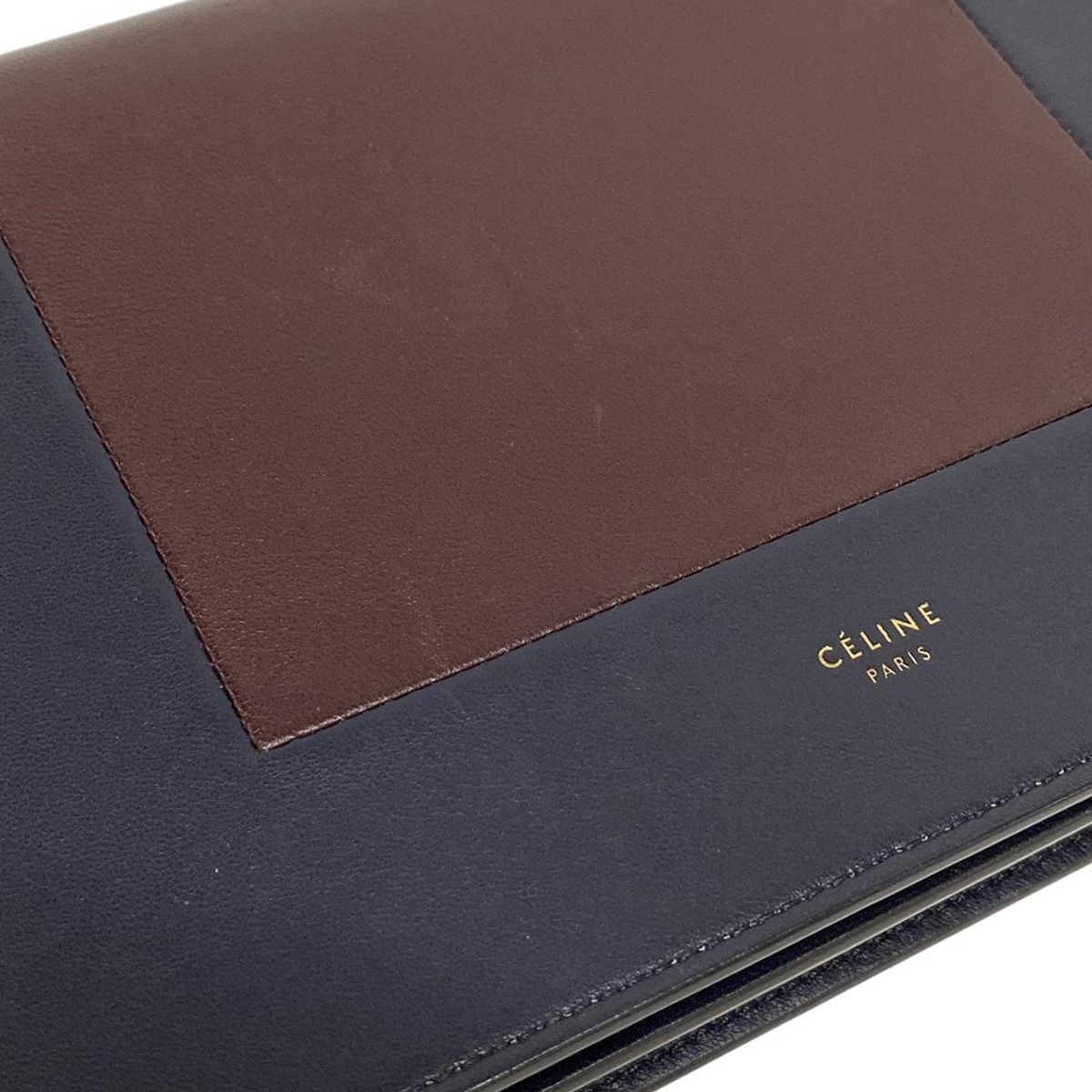 CELINE セリーヌ クラッチバッグ フレームイブニングクラッチ ダークネイビー×ボルドー チェーンショルダー 2way レザー DECORATOM_COM_BR