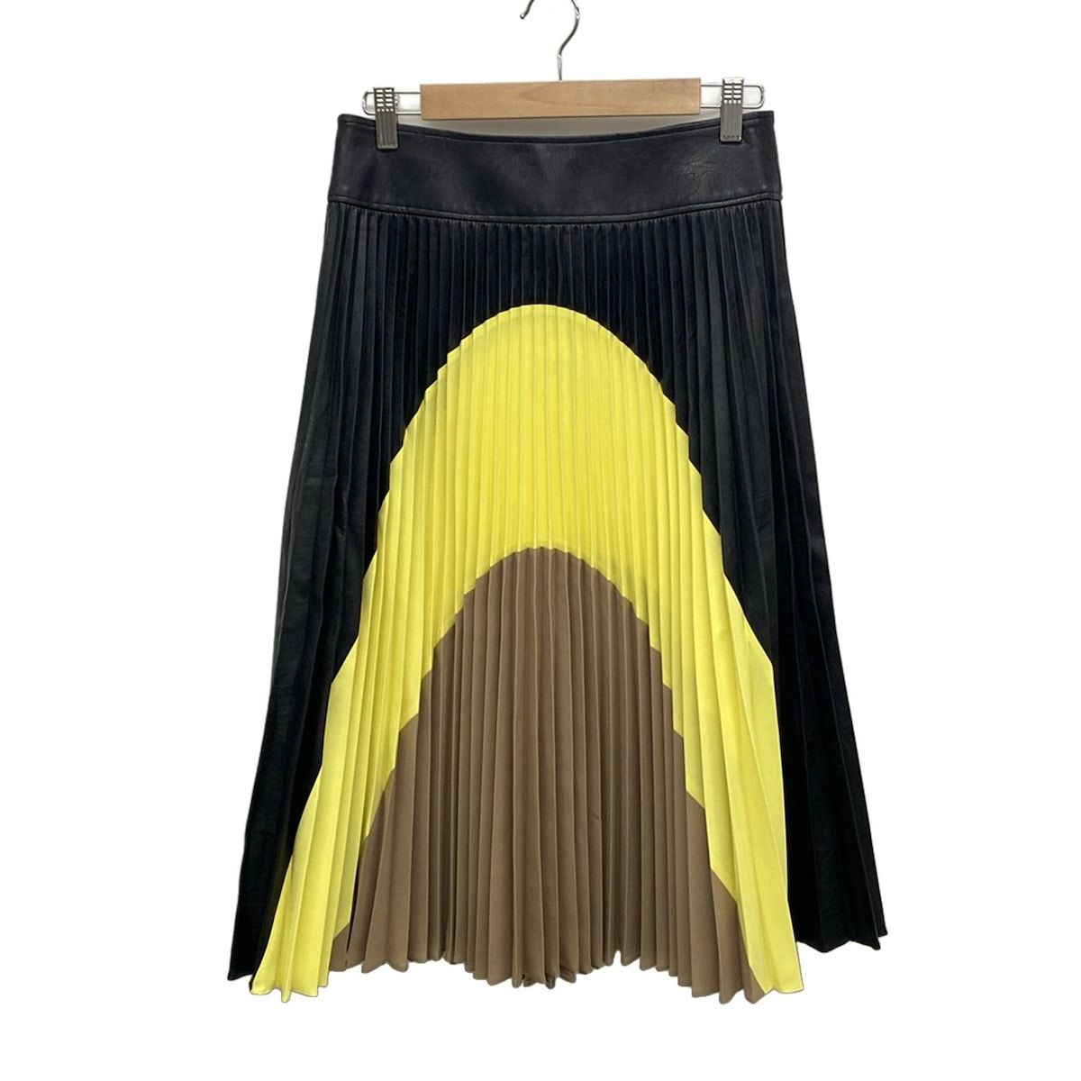 ステラマッカートニー ロングスカート サイズ40 L レディース - 黒×イエロー×ベージュ SKIN SKIN 部分フェイクレザー プリーツ