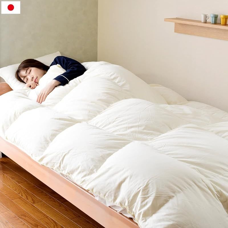 山善 羽毛布団 チリやホコリが少ない セミダブル 羽毛使用 ダウン混合率85% パワーアップ加工 350dp相当 防ダニ 清浄度1000ｍｍ クレンジングダウン アイボリー MRDK-SD