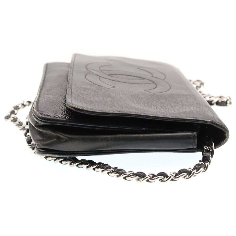 CHANEL (シャネル) ココマーク チェーンウォレット 黒 キャビアスキン  