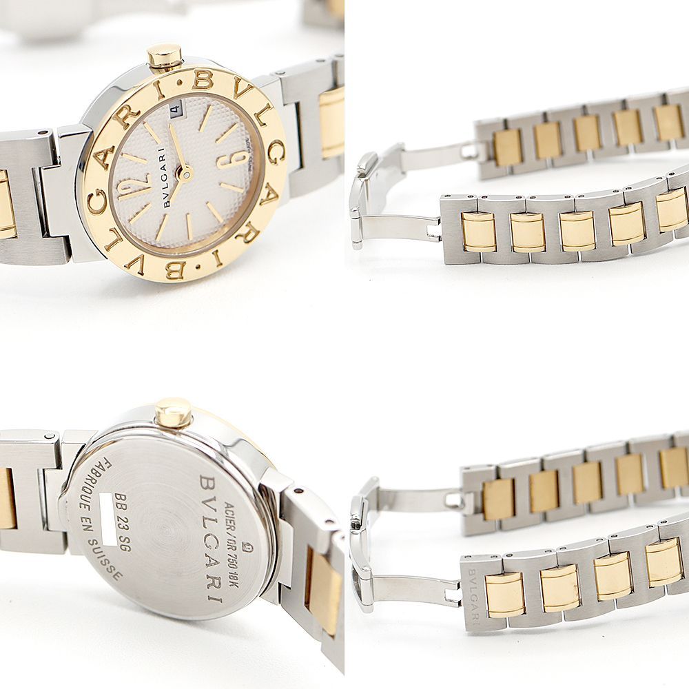 電池交換済 BVLGARI ブルガリ ブルガリブルガリ BB23SG デイト 白 ホワイト K18YG イエローゴールド SS ステンレス コンビ レディース クォーツ【6ヶ月保証】【腕時計】【中古】 電池交換済 BVLGARI ブルガリ ブルガリブルガリ BB23SG デイト 白