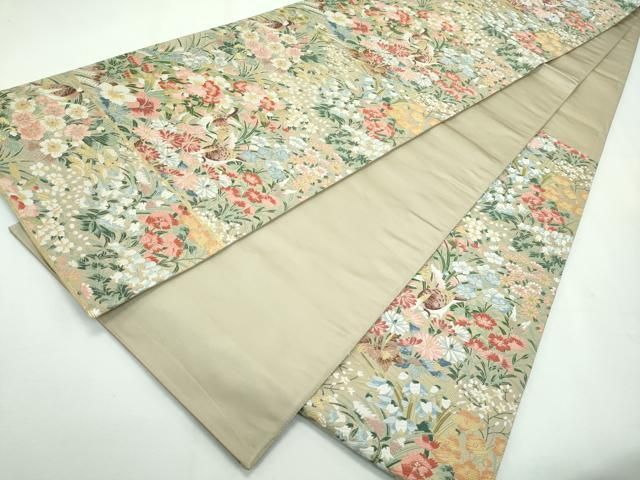 袋帯 美品 袋帯 美品 秀品 六通 正絹 秀品 草花 御所車 金