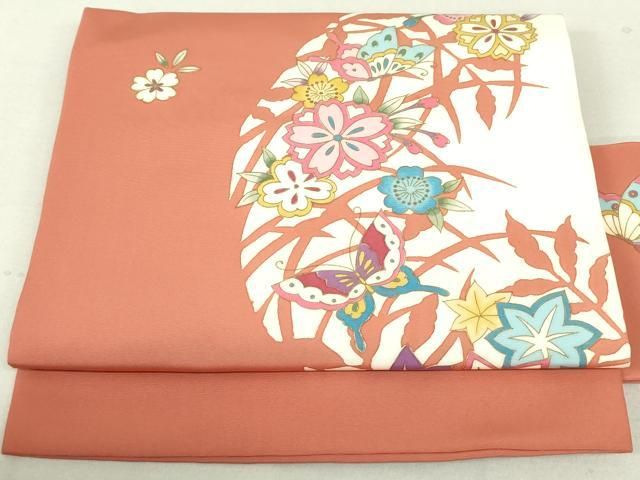 未着用　名古屋帯　作家もの　塩瀬　花模様　アイボリー　着物　022b p 平和屋着物◎塩瀬 九寸名古屋帯 作家物 手描き 枝花文 正絹