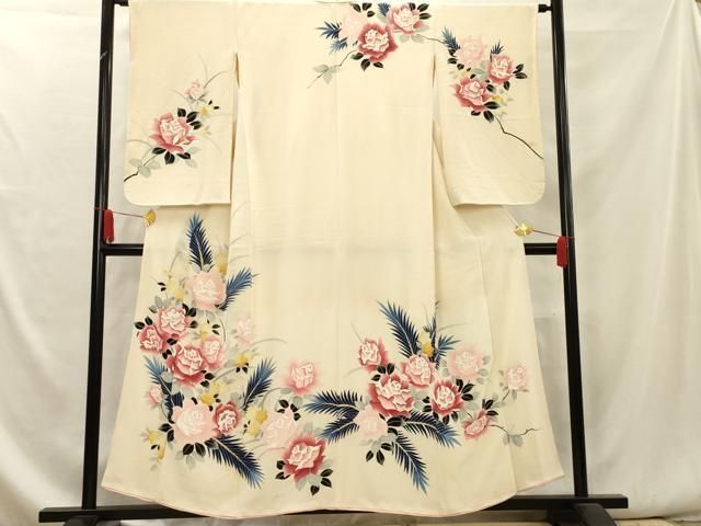 平和屋着物▽訪問着　単衣　紗袷　刺繍　紗綾形花文　正絹　逸品　CAAS8250vp 平和屋着物▽訪問着 単衣 紗袷 刺繍 紗綾形花文 正絹