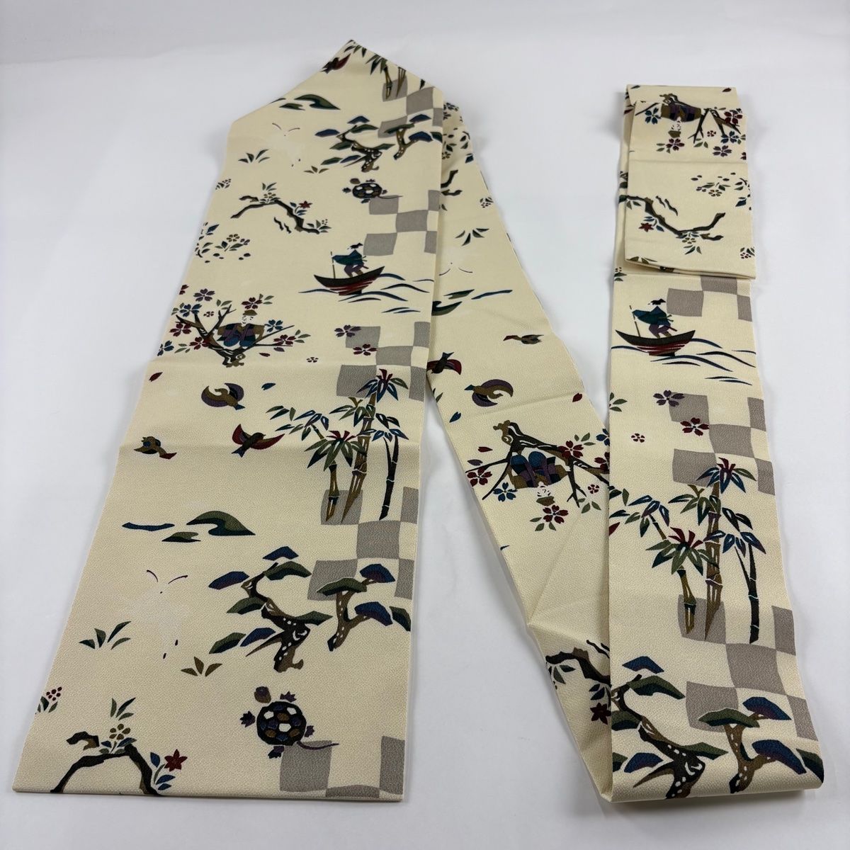 【名古屋帯】縮緬 作家物 草花模様 カジュアル　正絹　黄色系　９寸　アンティーク m31912795946_1.jpg?1756375774
