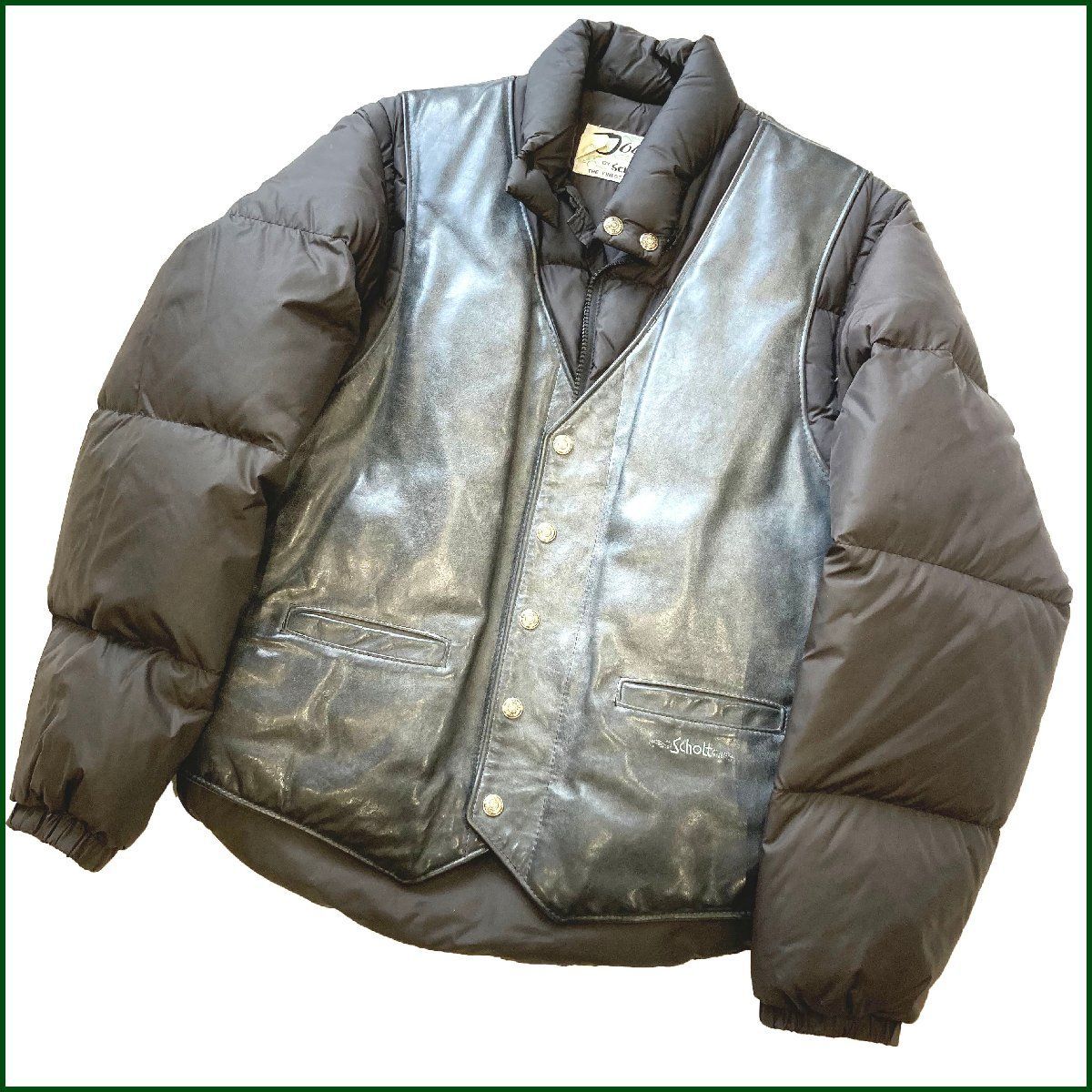 Schott レザー　ダウン　ジャケット　38 メンズ　M　ブラウン USA製 SCHOTT ショット レザー ダウン ジャケット ブラック グース