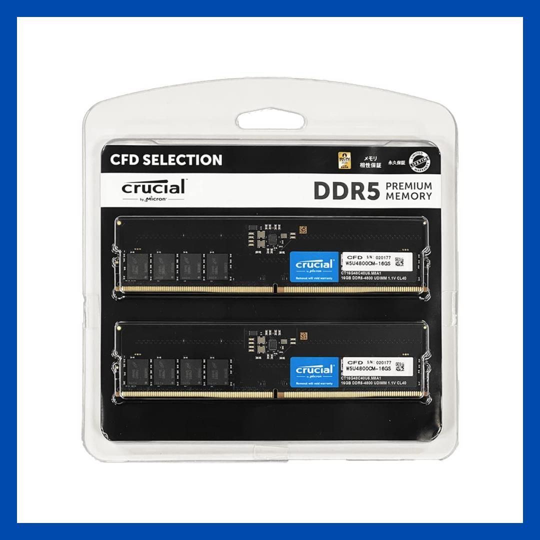 在庫人気】ブラック_32GBX2枚_単品 CFD販売 デスクトップPC用メモリ DDR5-4800 (PC5-38400) 32GB×2枚  (無期限)(相性)(Crucial by Micron) W5U4800CM-32GS メルカリ