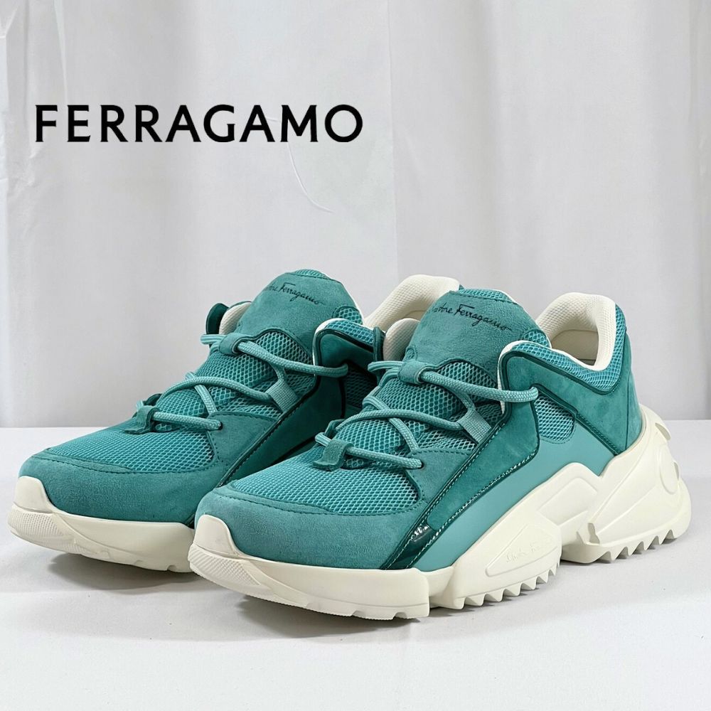 【限定セール】新品・未使用 FERRAGAMO フェラガモ ダッドスニーカー 靴 035616 726303 ホワイト ブルー サルヴァトーレ  フェラガモ SALVATORE FERRAGAMO 大きいサイズ 26cm