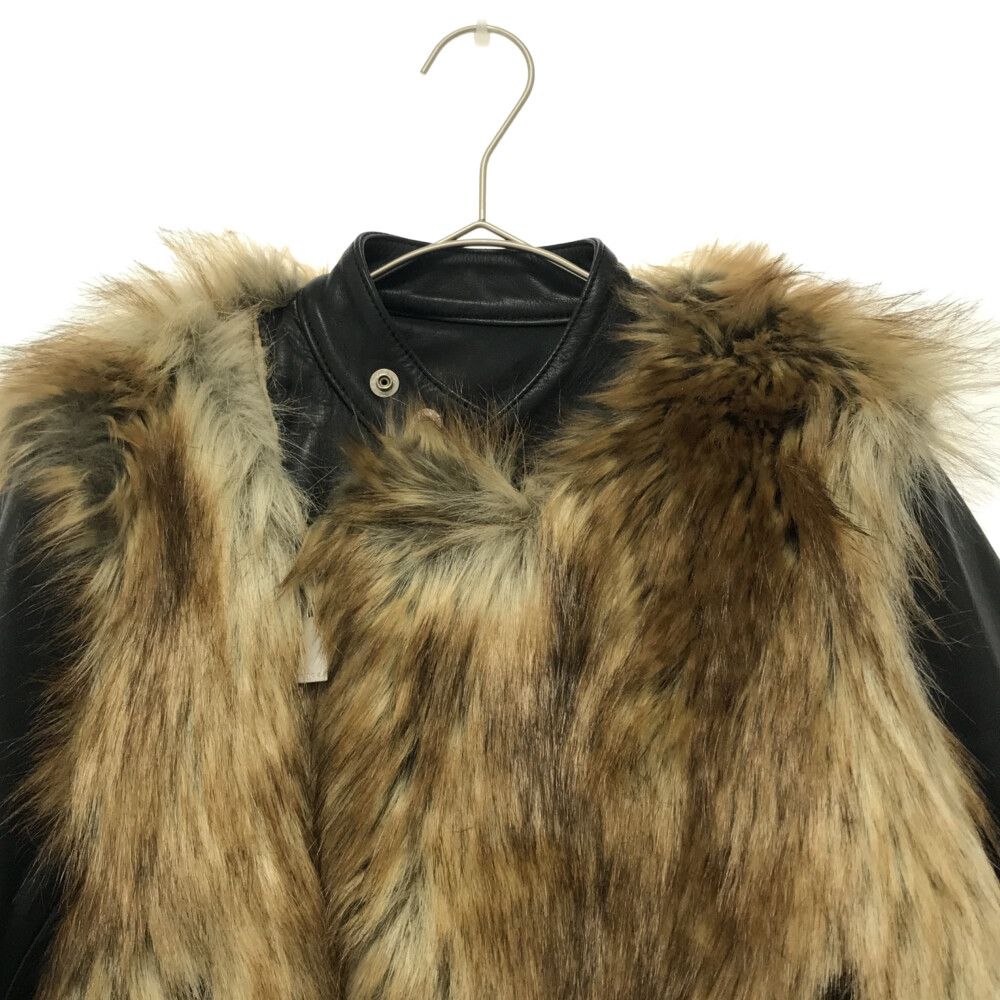 Sacai (サカイ) 17AW FAUX FUR SINGLE LEATHER RIDERS JACKET 17-03388  フェイクファーシングルレザーライダースジャケット ブラウン/ベージュ/ブラック レディース - メルカリ