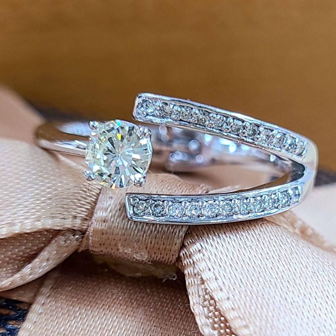フリーサイズ！0.12ct ダイヤモンド K18 WG リング 鑑別書付 18金 