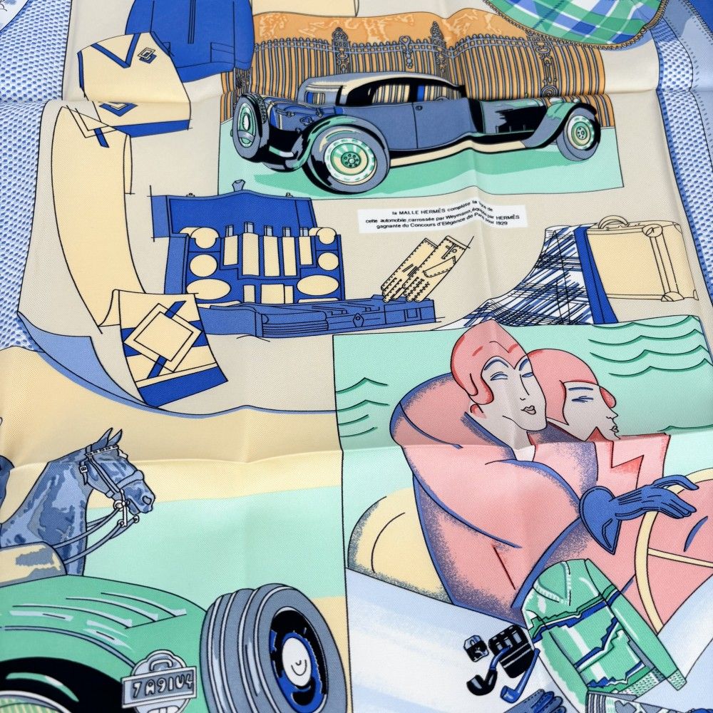 ☘️未使用に近い☘️ HERMES　自動車の快適　カレ90 スカーフ ブルー HERMES エルメス スカーフ カレ90 シルクツイル リボンモチーフ