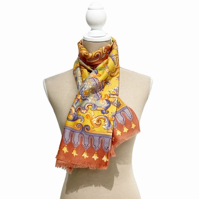 極美品☆ETRO エトロ☆大判シルクスカーフ イエロー/マルチカラー ETRO エトロ スカーフ ストール シルク混 マルチカラー 黄