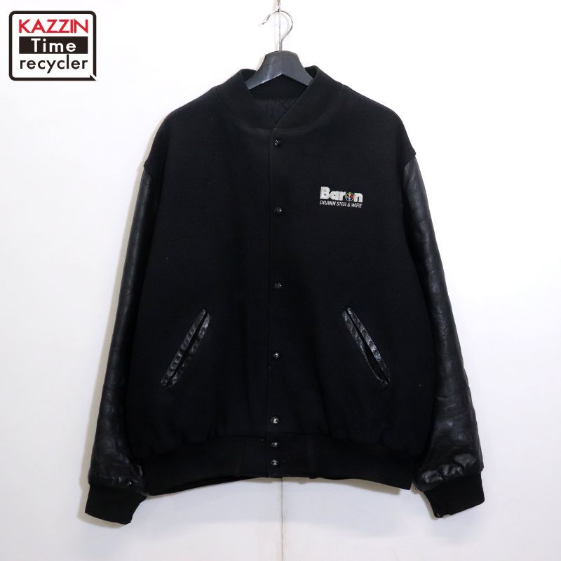 90s USA製 Holloway ブラックカラー レザーウールスタジャン