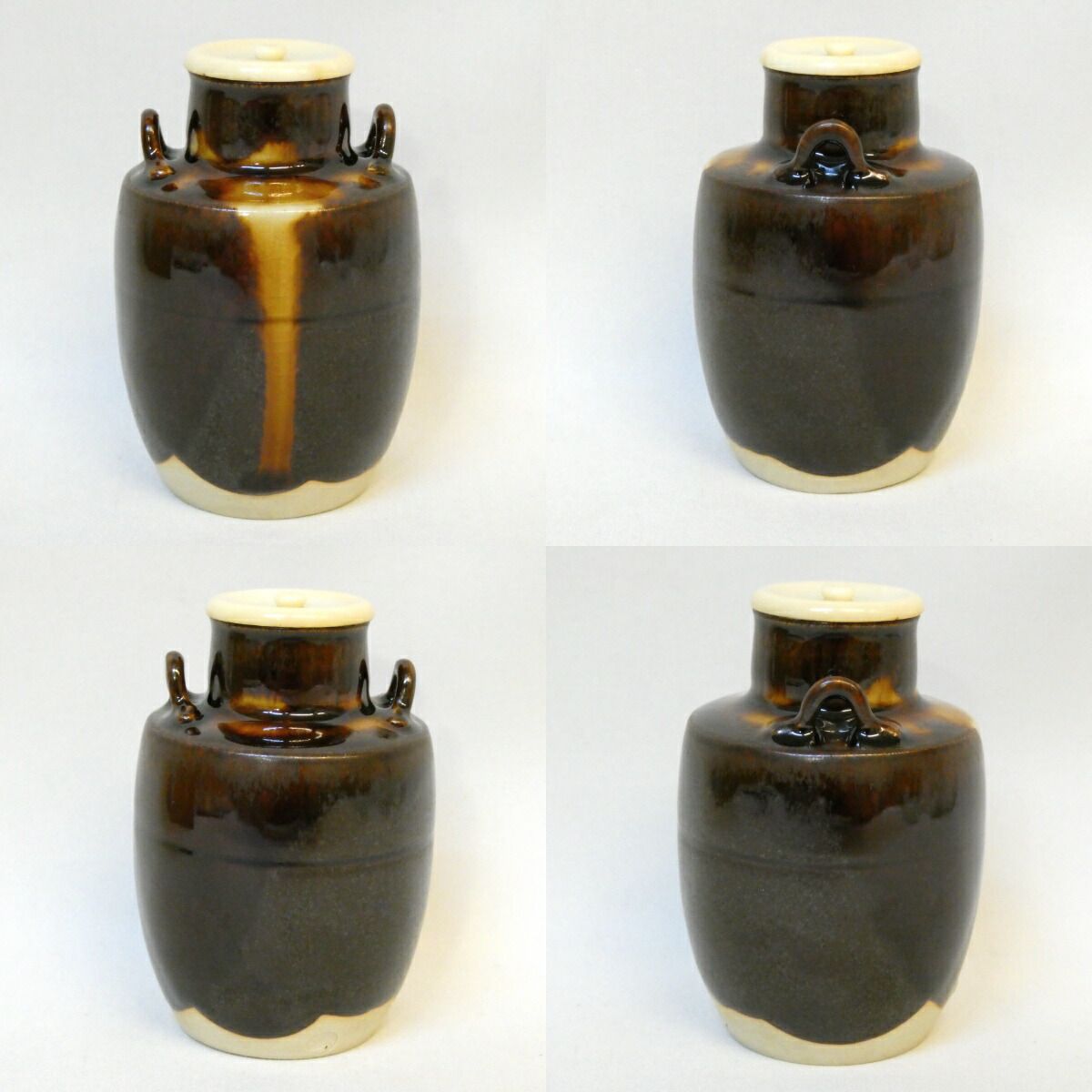 七月の特売品】平安洛東 香月作 耳付茶入 利休緞子仕覆 茶道具