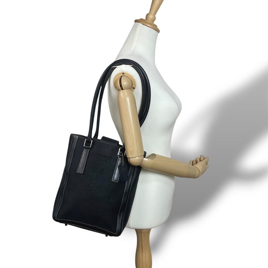 良品 5023 COACH コーチ トートバッグ キャンバス レザー ブラック 