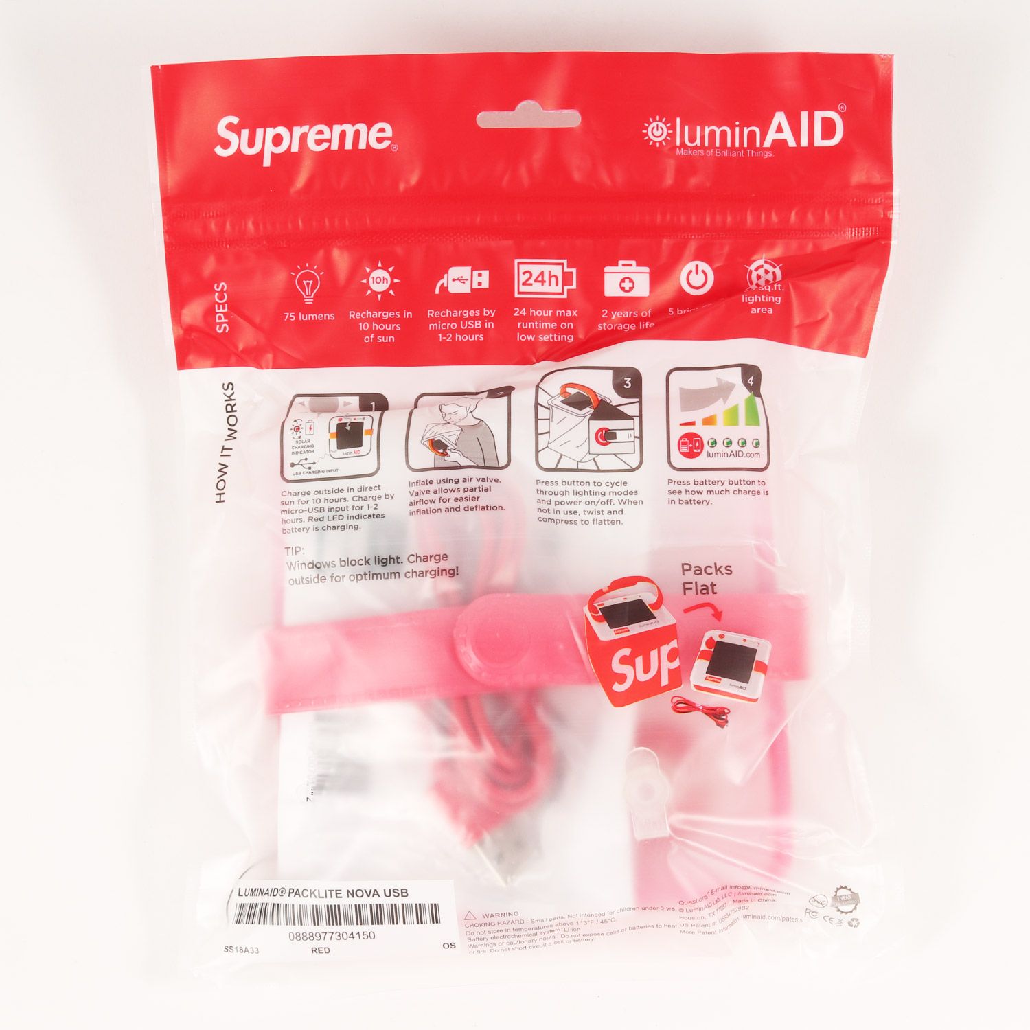 新品 Supreme シュプリーム LuminAID ルミンエイド別注 ソーラー充電式