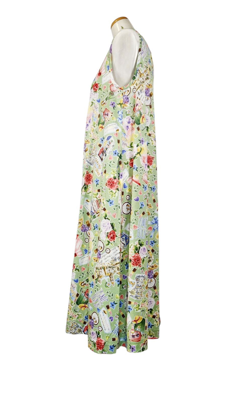 鴨居羊子チュニックノースリーブワンピース白✕柄ポリエステル100% 夏物入荷！！ 鴨居羊子 TUNIC ノースリーブワンピース 100双天竺
