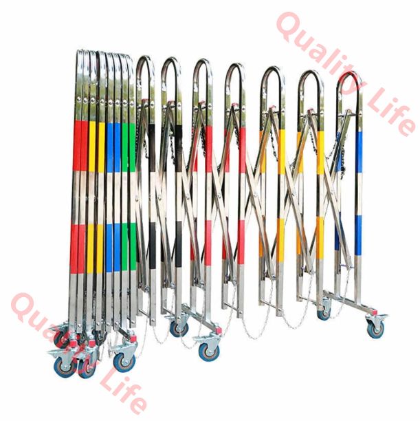 フェンス 柵 屋外 ステンレス鋼 伸縮フェンス キャスター付き ガードレール 門扉 駐車場 ガレージ 工事 庭作り 遊び場 侵入防止 防錆処理 1.1 3