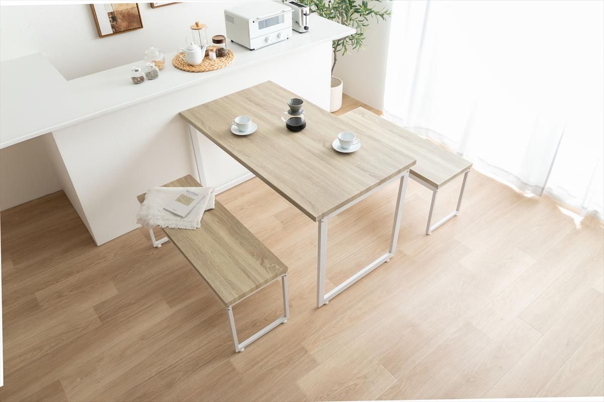 3点セット】Moku 幅130cmダイニングテーブル+ダイニングベンチ2セット