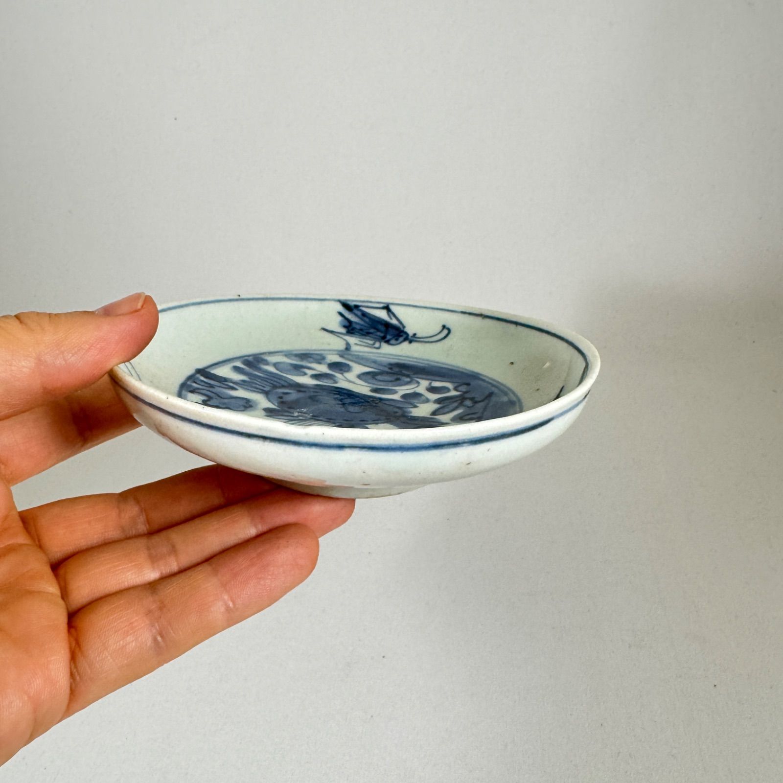 初期伊万里◇染付花に虫文小皿【B】◇江戸時代◇古伊万里◇藍
