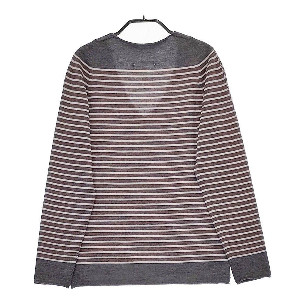 YURI+PARK ボーダー Vネック ウール セーター ニット グレー ピンク レディース ユリパーク【中古】5-0208T♪ YURI+PARK ボーダー Vネック ウール セーター ニット グレー