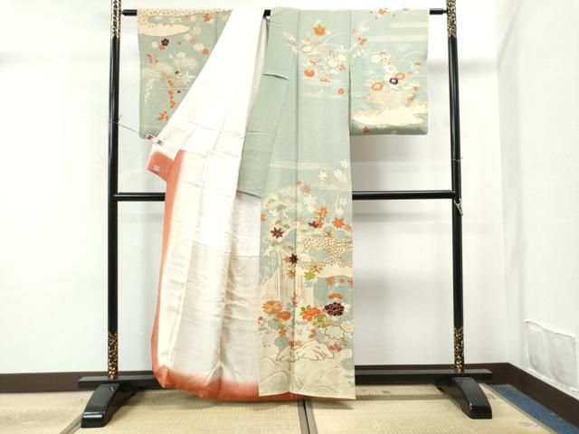 平和屋着物○訪問着 駒刺繍 霞松竹梅花文 金彩 鬼しぼ縮緬