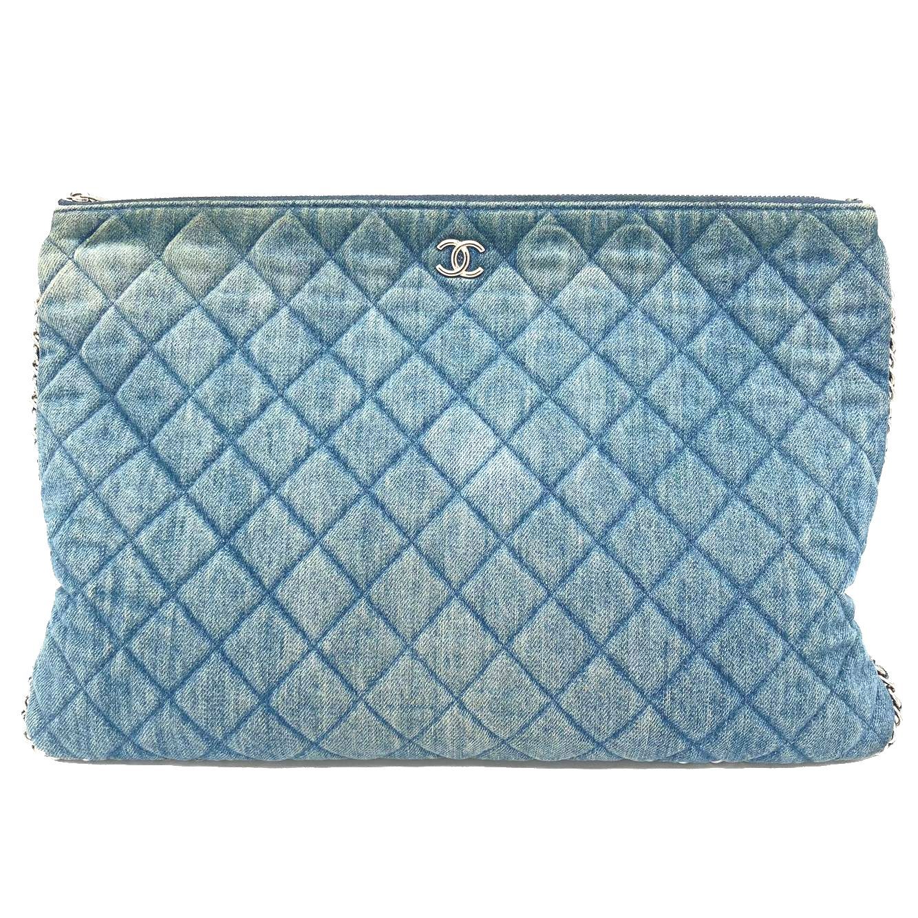 Bランク】CHANEL シャネル クラッチバッグ マトラッセ デニム チェーン