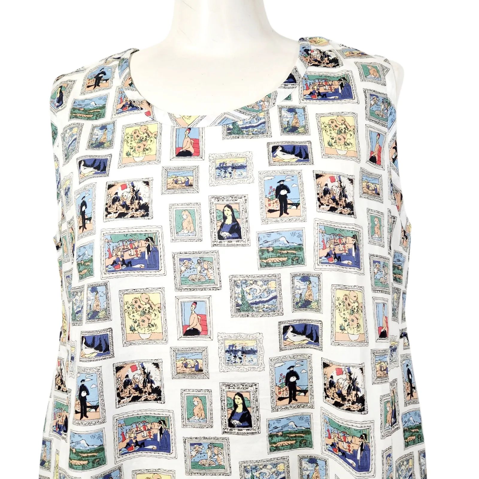 夏物入荷 鴨居羊子 TUNIC 綿ローン ノースリーブ コットンワンピース アートミュージアム 脇タック 絵画 63640