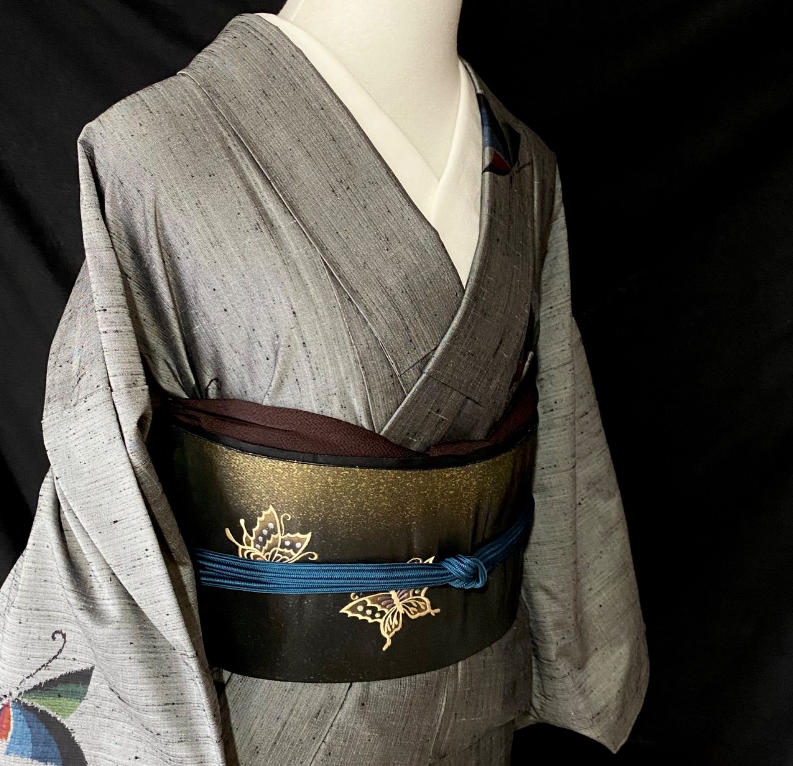 黒に蝶?模様の京袋帯〉SALE 刺繍 蝶模様 気品 クール 引箔 - メルカリ