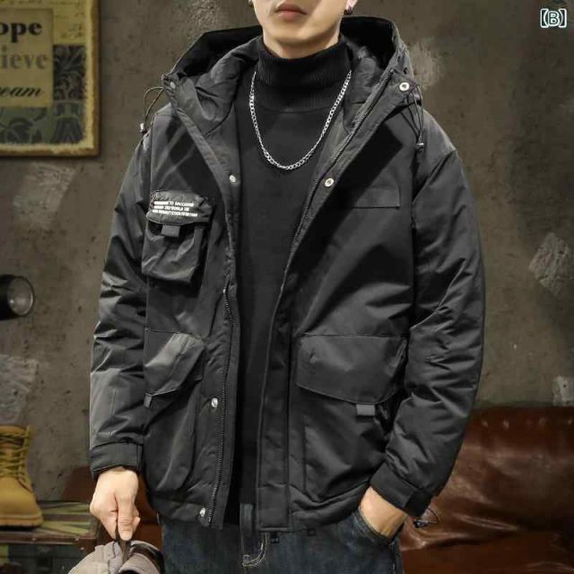 2XL 80-90kg メンズ 男性用 ファッション オシャレ シンプル 大人 かっこいい ストリート ヒップホップ HipHop ホワイトダックダウン ジャケット 冬 ルーズ 耐寒 厚手 フード 付き ジャケット スタイル