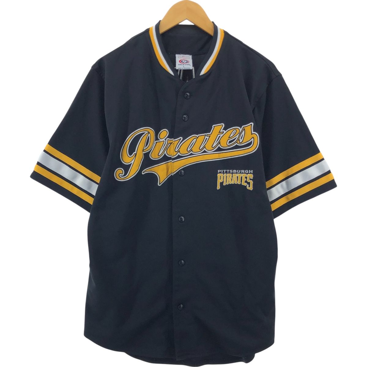 古着 TRUE FAN MLB PITTSBURGH PIRATES ピッツバーグパイレーツ ゲームシャツ ベースボールシャツ メンズL相当|eaa544338