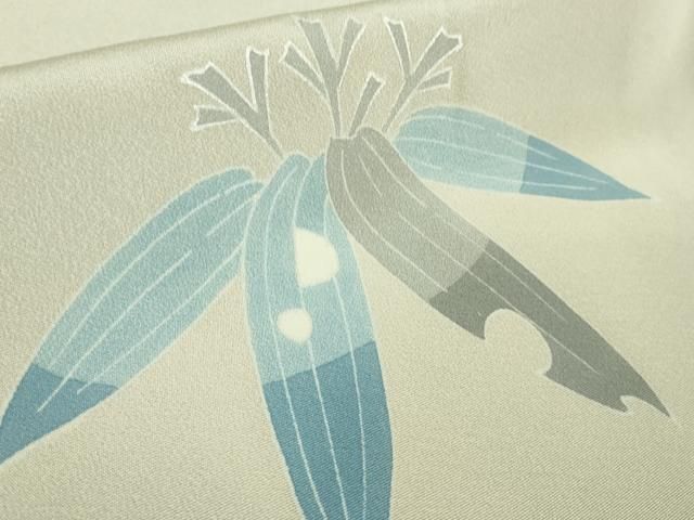 平和屋着物□極上 本加賀友禅作家 湯本エリ子 訪問着 笹の葉 象牙色地  