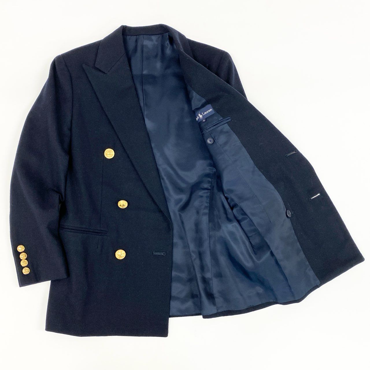 3f2 RALPH LAUREN ラルフローレン ダブルブレスト 紺ブレザー