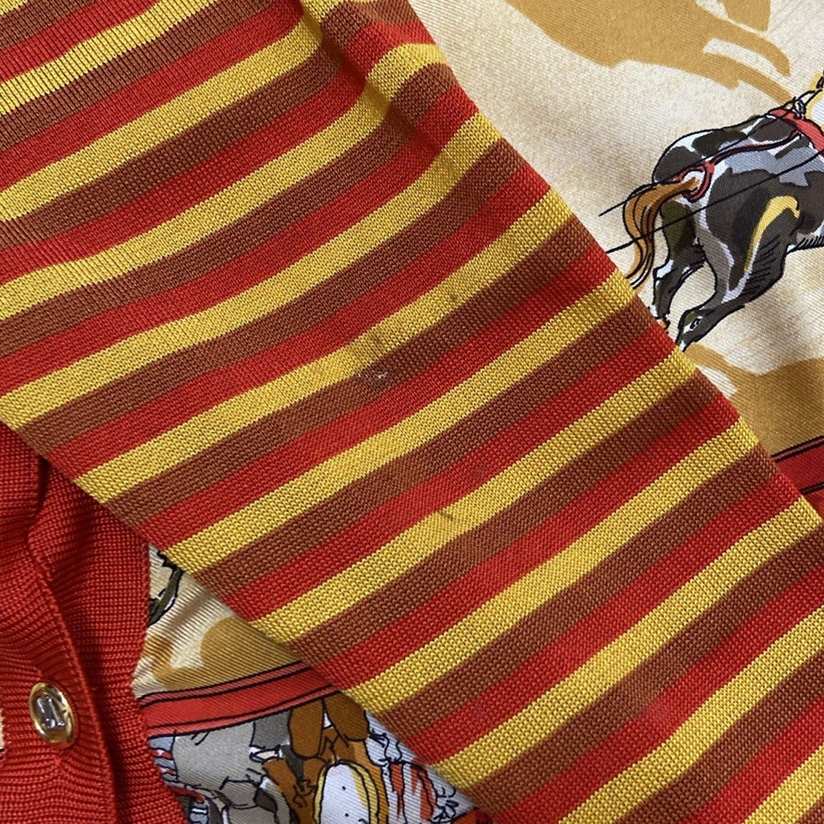 HERMES - HERMES(エルメス) カーディガン サイズ38 M レディース - レッド×イエロー×マルチ HERMES - HERMES(エルメス) カーディガン サイズ38 M レディース