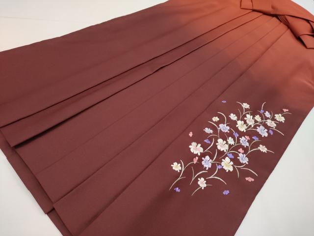 平和屋着物 上 女性 行灯袴 総刺繍 草花文 葡萄茶色地 暈し染め 洗える着物 CYAA3453s5