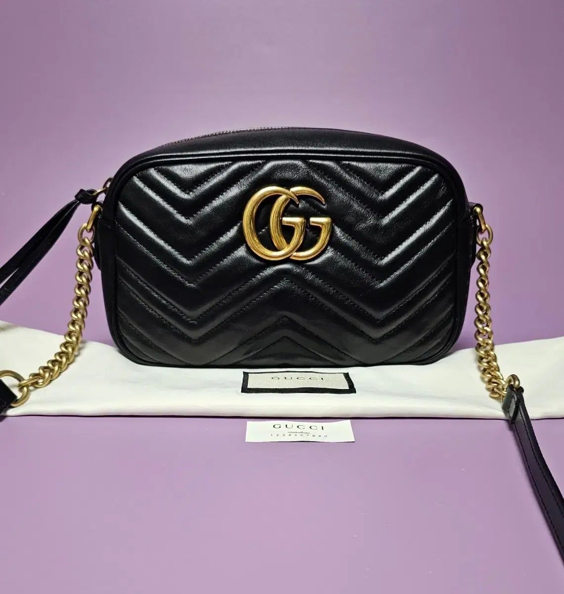 GUCCI グッチ マーモント マトラッセ 金具 GG チェーン クロスバッグ ブラック スモール