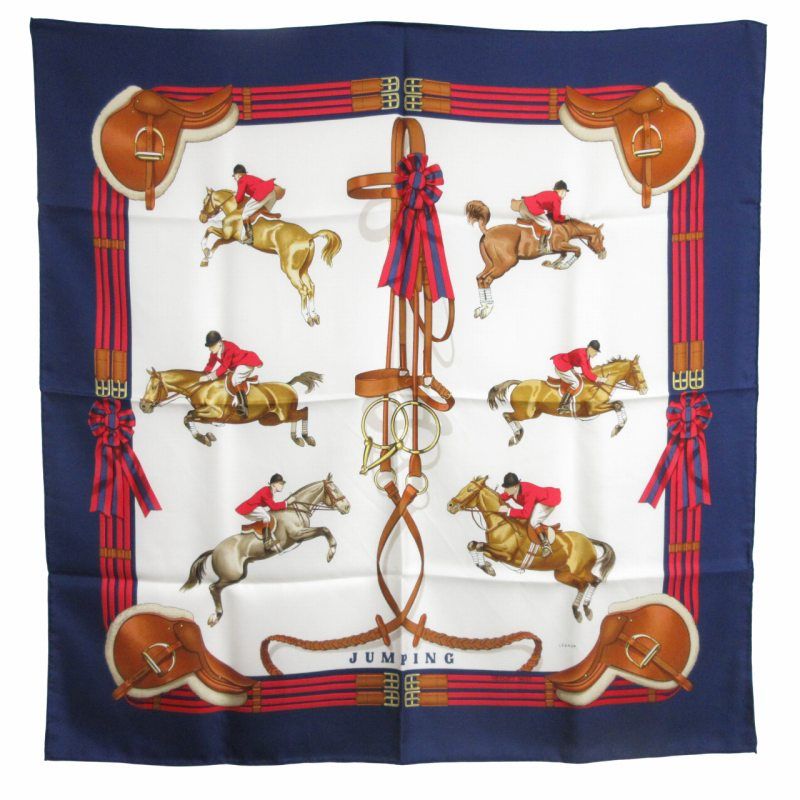美品　エルメス　カレ90 スカーフ　JUMPING ジャンピング　馬　サドル エルメス カレ90 スカーフ JUMPING ジャンピング 馬 サドル