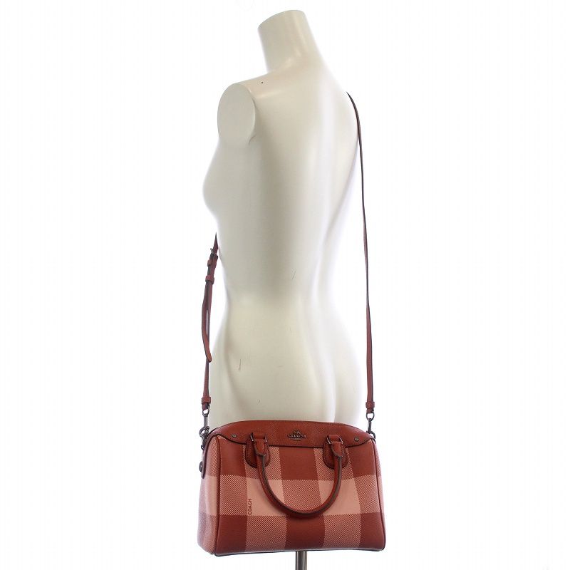 ✨稀少✨美品✨コーチ　ミニボストンバッグ　ミニベネット　2way チェック　赤 ✨稀少✨美品✨コーチ ミニボストンバッグ ミニベネット 2way