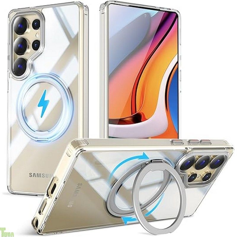 QUEASON【Galaxy S25 Ultra 用 MagSafe対応 ケース】360回転スタンド ワイヤレス充電対応 ギャラクシーs25 ultra ケース リング付き 米軍MIL規格 galaxys25ultra ケース magsafe クリア