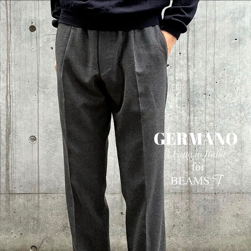 GERMANO / BEAMS F別注 ウールストレッチ サキソニー ワンプリーツ