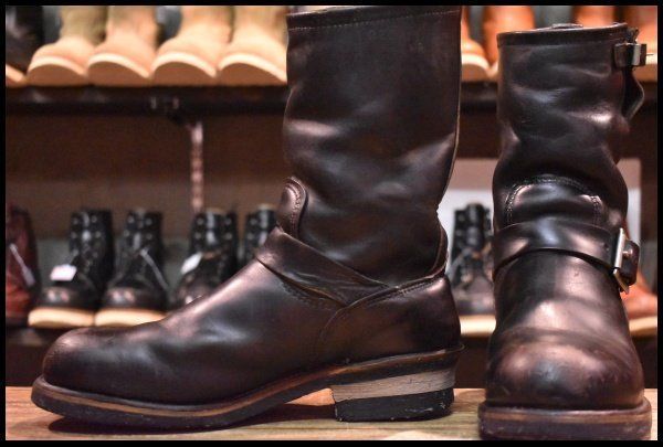 【7D 良品 PT83 90年01月刻印】レッドウィング 2268 エンジニア 黒 ブラッククローム スチールトゥ ブーツ redwing HOPESMORE【EJ337】