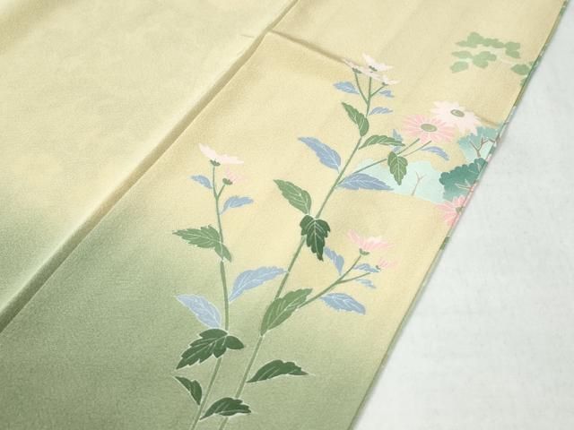 平和屋着物○十日町友禅作家 阿部佳雪 訪問着 枝花文 暈し染め 金彩