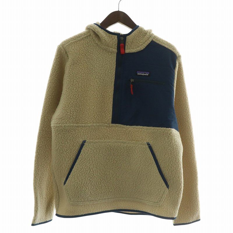 パタゴニア Patagonia レトロパイルプルオーバー RETRO PILE P|O フリースジャケット ハーフジップ フード ロゴ XS ベージュ 紺 ネイビー 22790FA22 |XZ GY18