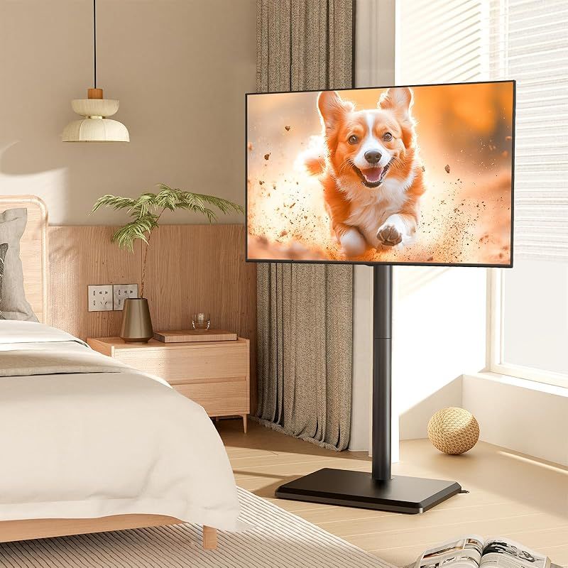 Rfiver テレビスタンド ハイタイプ tvスタンド 27 55インチ対応 壁寄せ テレビ台 VESA 横100~400 縦100~400 耐荷重40 kg 木製台座 高さ調整 左右回転35° 家用 会社用 ブラック 1